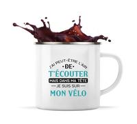 Tasse Métal Je Suis sur mon Vélo | 360 ml Mug Émaillé Métallique | Idée Cadeau Vélo Cycliste Humour Cadeau Drôle Original Cyclisme Route Passion