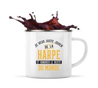 Tasse Métal Jouer de la Harpe et Ignorer le Monde | 360 ml Mug Émaillé Métallique | Idée Cadeau Musicien Humour Instrument Musique Original Drôle Mélodie Artiste