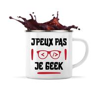 Tasse Métal J'peux pas je Geek | 360 ml Mug Émaillé Métallique | Idée Cadeau Gamer Humour Jeu Vidéo Drôle Original