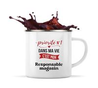Tasse Métal Priorite N1 dans ma vie C'est mon Responsable magasin - Mug - Idée Tasse Personnalisable en Métal Cadeau Anniversaire Camping Fête Original Famille Travail Départ Collègue Retraite Noël.