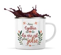 Tasse métallique Cynthia la vie est plus jolie | Mug Mazagran Cadeau Fête des Mères Anniversaire Soeur Noël Tata Marraine Timbale Camping