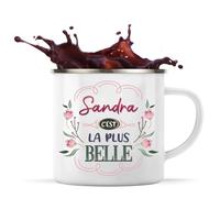 Tasse métallique Sandra la plus belle | Mug Mazagran Cadeau Fête des Mères Anniversaire Soeur Noël Tata Marraine Timbale Camping