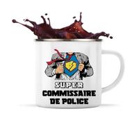 Tasse Métallique Super Commissaire De Police Mug Émaillé Timbale Camping Métier Départ Retraite Collègue Travail