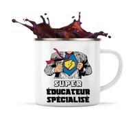 Tasse Métallique Super Educateur Spécialisé Mug Émaillé Timbale Camping Métier Départ Retraite Collègue Travail