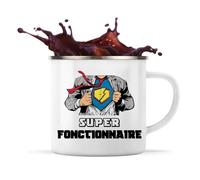 Tasse Métallique Super Fonctionnaire Mug Émaillé Timbale Camping Métier Départ Retraite Collègue Travail