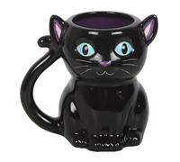 Tasse mignonne et effrayante en forme de chat noir avec yeux bleus et poignée en queue bouclée - Parfait pour les amateurs de gothique, de sorcière et de chat - Tasse en céramique de 500 ml pour café