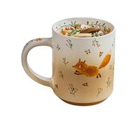 Tasse Mignonne - Verres Esthétiques Drôles En Céramique, Tasse À Café Renard Décor Animalier | Base Antidérapante Isolée Épaisse, Peinte À La Main, Finition Dégradé Blanc Marron, 550ml, 9.5x11.5cm, Ta