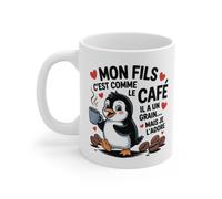 Tasse Mon Fils Humoristique - Mug Pingouin et Café - Cadeau Original Enfant Garçon Famille Drôle 325ml