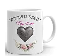 Tasse-Mug Cadeau Anniversaire 10 Ans de Mariage Noce d'Étain Original Amour Couple Romantique