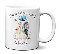 Tasse-Mug Cadeau Anniversaire 15 Ans de Mariage Noce de Cristal Original Amour Couple Romantique