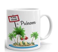 Tasse Mug Personnalisable Prénom - Plage Privée De "Prénom"- Cadeau à Personnaliser Femme Homme Maman Papa Anniversaire Fête
