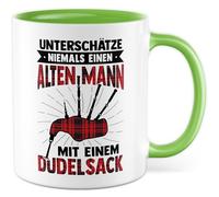 Tasse musicale avec inscription en allemand « Unterschätze niemals einen alten Mann mit einem Dudelsack » - Tasse à café 330 ml en céramique - Tasse à café musicale