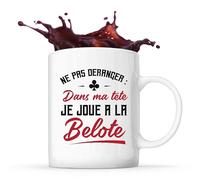 Tasse Ne pas déranger Dans ma tête je joue à la belote | Mug | Idée Tasse Personnalisable Cadeau Anniversaire Fête Original Famille Travail Départ Collègue Retraite Noël.