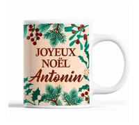 Tasse Noël Antonin Beige Mug Prénom Idée Cadeau Secret Santa