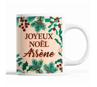 Tasse Noël Arsène Beige Mug Prénom Idée Cadeau Secret Santa