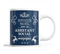 Tasse Noël Assistant Social Homme Bleu Mug Prénom Idée Cadeau Secret Santa
