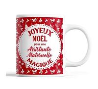 Tasse Noël Assistante Maternelle Femme Rouge Mug Prénom Idée Cadeau Secret Santa