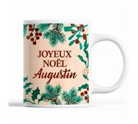 Tasse Noël Augustin Beige Mug Prénom Idée Cadeau Secret Santa