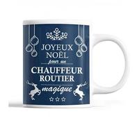 Tasse Noël Chauffeur Routier Homme Bleu Mug Prénom Idée Cadeau Secret Santa