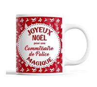 Tasse Noël Commissaire De Police Femme Rouge Mug Prénom Idée Cadeau Secret Santa