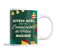 Tasse Noël Commissaire De Police Femme Vert Mug Prénom Idée Cadeau Secret Santa