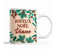 Tasse Noël Diane Beige Mug Prénom Idée Cadeau Secret Santa
