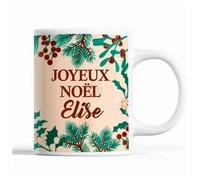 Tasse Noël Elise Beige Mug Prénom Idée Cadeau Secret Santa