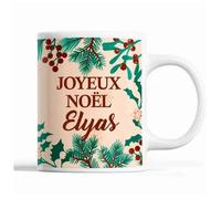 Tasse Noël Elyas Beige Mug Prénom Idée Cadeau Secret Santa