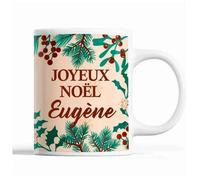 Tasse Noël Eugène Beige Mug Prénom Idée Cadeau Secret Santa
