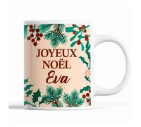 Tasse Noël Eva Beige Mug Prénom Idée Cadeau Secret Santa