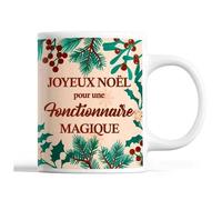 Tasse Noël Fonctionnaire Femme Beige Mug Prénom Idée Cadeau Secret Santa