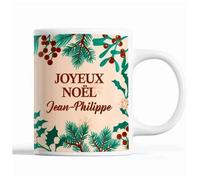 Tasse Noël Jean-Philippe Beige Mug Prénom Idée Cadeau Secret Santa