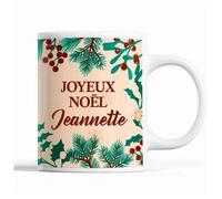 Tasse Noël Jeannette Beige Mug Prénom Idée Cadeau Secret Santa