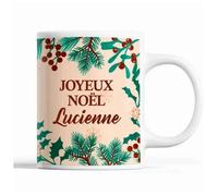 Tasse Noël Lucienne Beige Mug Prénom Idée Cadeau Secret Santa