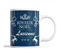 Tasse Noël Lucienne Bleu Mug Prénom Idée Cadeau Secret Santa