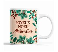 Tasse Noël Marie-Line Beige Mug Prénom Idée Cadeau Secret Santa
