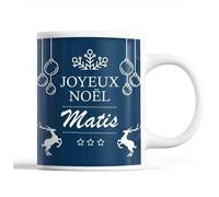 Tasse Noël Matis Bleu Mug Prénom Idée Cadeau Secret Santa