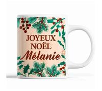Tasse Noël Mélanie Beige Mug Prénom Idée Cadeau Secret Santa