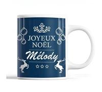 Tasse Noël Mélody Bleu Mug Prénom Idée Cadeau Secret Santa