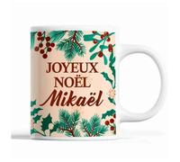 Tasse Noël Mikaël Beige Mug Prénom Idée Cadeau Secret Santa