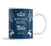 Tasse Noël Nils Bleu Mug Prénom Idée Cadeau Secret Santa
