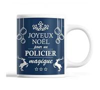 Tasse Noël Policier Homme Bleu Mug Prénom Idée Cadeau Secret Santa