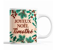 Tasse Noël Timoté Beige Mug Prénom Idée Cadeau Secret Santa