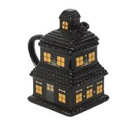 Tasse noire maison hantée - Design effrayant maison hantée, capacité de 480 ml, parfaite pour les amateurs d'Halloween, idéale pour le café et le cacao chaud, lavage à la main uniquement