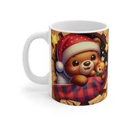 Tasse Ourson de Noël - Mug Céramique 325ml - Cadeau Hiver avec Doudou Renne et Bonnet Rouge
