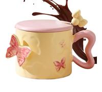 Tasse Papillon,350 Ml Céramique Mug À Café Design | Vaisselle Boisson Decoratif Accessoire De Table Avec Couvercle Anse - Cadeau Femme Anniversaire Noël Cuisine Mère