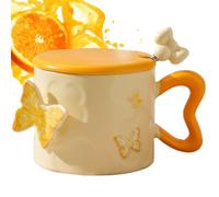 Tasse Papillon En Céramique - Tasse À Poignée Élégante De 350 Ml Avec Couvercle, Vaisselle Décorative | Verres Créatifs Au Design Moderne Et Charmant Pour Femmes, Cadeau D'anniversaire Pour Mères, Cui