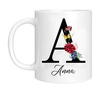 Tasse Personnalisé "Tasse de nom avec motif de fleurs" avec Votre Première Lettre et Votre Nom Tasse à Café Anniversaire Personnalisée Imprimée des Deux Côtés Cadeau Personnalisable Mug pour Femme