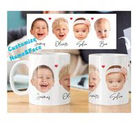 Tasse personnalisée avec 4 visages de bébé - Cadeau personnalisé pour maman, papa, grand-mère, grand-père - Tasse personnalisée avec photo des petits-enfants - Tasse photo personnalisée avec texte, ca