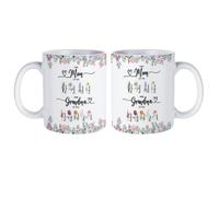 Tasse personnalisée « First Mom Now Grandma » - Tasse personnalisée en céramique pour le mois de naissance - Tasse à café avec noms d'enfants - Cadeau pour maman, Nana Mimi Gigi, Noël, anniversaire